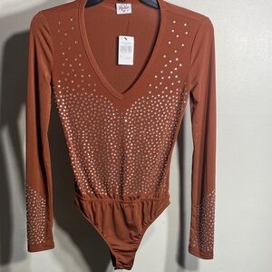 Glamorous Brown Rhinestone Bodysuit
